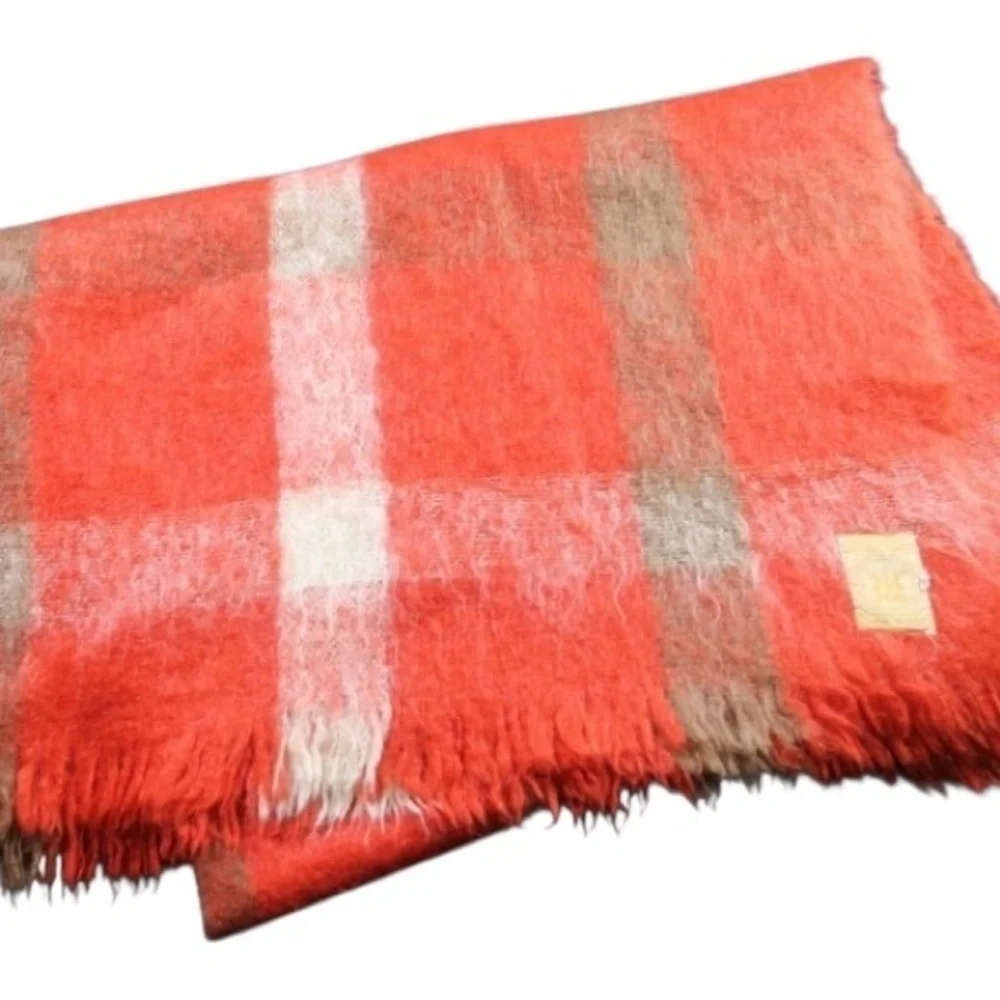 Vintage 1950's Hudson's Bay Mohair Red Plaid Throw Blanket Made in Scotland Cozy